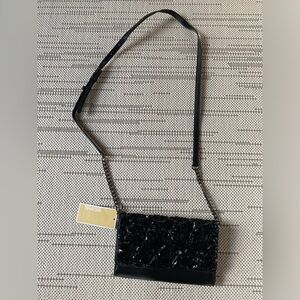 Michael Kors Black Flora Burst XL Wallet On Chain Crossbody NWT